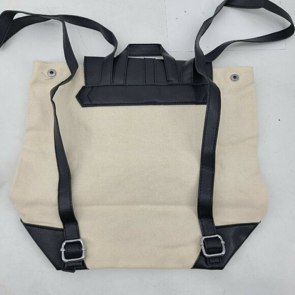 New Deux Lux Ivory Canvas Backpack Black Vegan Leather Bag Purse - Picture 4 of 5